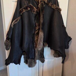 Handmade Reversible Leather & Fur Viking Cloak – Taupe – Medieval / Renaissance